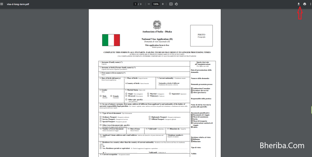 Visa Form Download